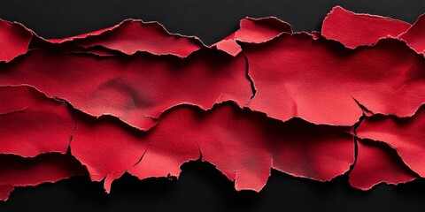 Poster - Red ripped paper featuring torn edges and strips, creatively displayed against a black background, showcasing the texture and contrast of the red ripped paper design.