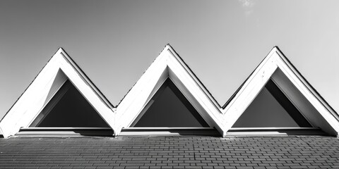 Leinwandbilder - Triangular shapes in black and white create a striking contrast against the roof background, emphasizing the geometric design and adding depth to the overall composition of the image.