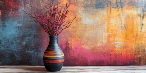Aufkleber - Decorative vase on the wall serves as an eye catching background element, enhancing the overall aesthetic with its unique design and vibrant colors, making it a perfect focal point for any setting.