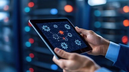 Wall Mural - businessman using a smartphone with security icons and digital application interface concept of digi