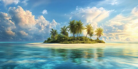 Aufkleber - Idyllic seascape featuring a beautiful desert island, showcasing the serene beauty of an untouched paradise with vibrant waters and enveloping tranquility in this idyllic seascape setting.