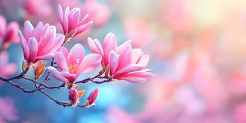Aufkleber - Magnolia flower branch showcasing beautiful spring flowers, highlighting the elegance and freshness of spring flowers as they bloom, creating a vibrant display of nature s beauty.