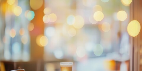 Poster - Defocused abstract background showcasing the vibrant ambiance of a cafe, with soft colors and blurred details that evoke the cozy atmosphere of a cafe setting. Perfect for cafe themed designs.