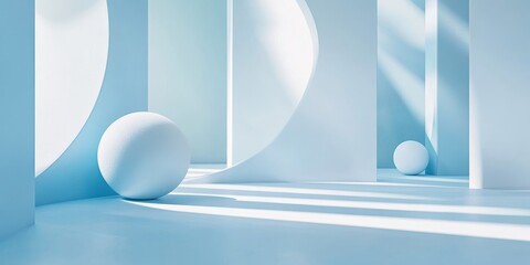 Poster - Graphic light blue elements create a striking contrast on a clean white background, emphasizing the seamless integration of graphic design and color in this visually appealing composition.