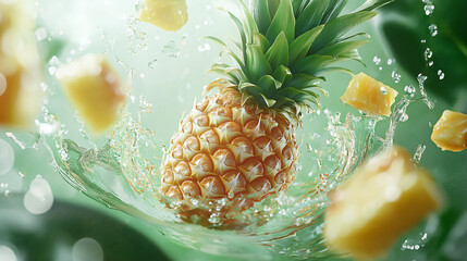 Juicy Pineapple Bursting with Freshness in a Vibrant Composition