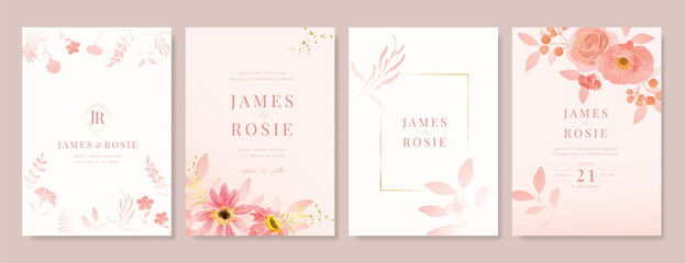 Wall Mural - elegant wedding invitation card background vector. minimal hand painted pink and peach watercolor bo