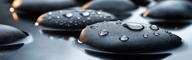 Aufkleber - Macrophotograph captures the beauty of wet river stones glistening in water