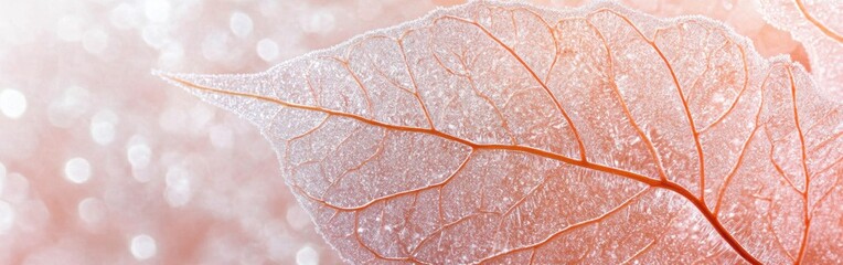 Poster - Frozen leaf showcasing intricate ice patterns on a winter morning with sunlight illuminating its details