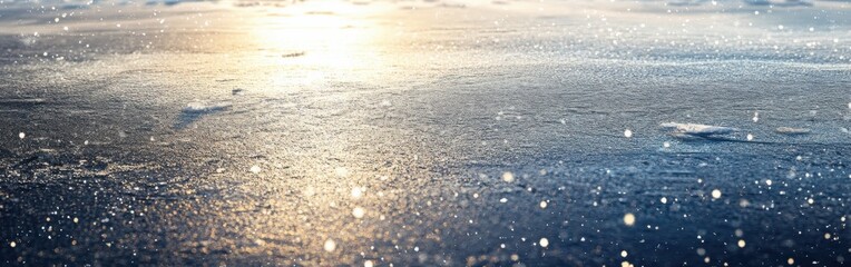 Fototapete - Frozen lake surface glistens in winter sunlight showcasing intricate ice patterns and shimmering details