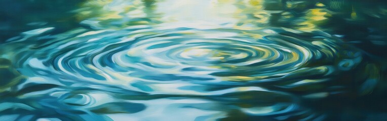 Poster - Rippling water creates abstract patterns in serene blue and green hues under soft natural light