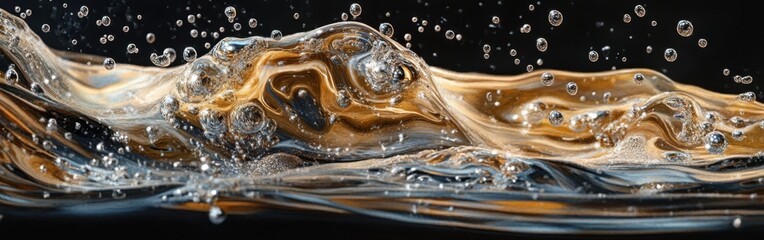 Poster - Close-up view of water droplets and bubbles creating beautiful patterns in dynamic liquid movement