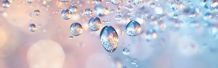 Leinwandbilder - Abstract wallpaper depicting cascading water droplets reflecting light in a serene and colorful background