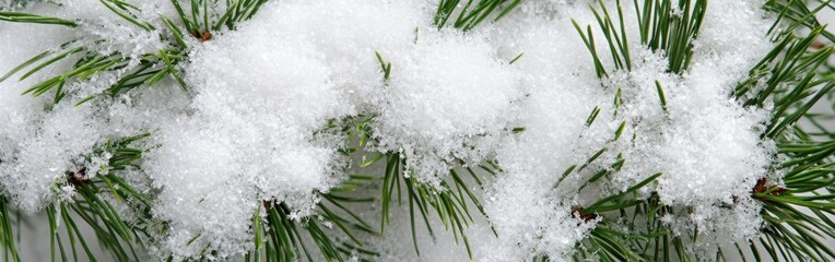 Poster - Close-up view of snow-covered pine needles in a winter landscape showcasing intricate details and textures of nature's beauty