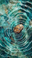 Poster - Macro shot of rippling water patterns surrounding a stone in a vibrant turquoise pool