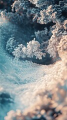 Fototapete - Macro view of a serene frozen winter landscape with intricate ice formations at dawn