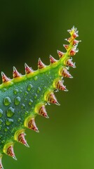 Aufkleber - Close-up view of a leaf's edge highlighting droplets and unique serrated texture in natural light