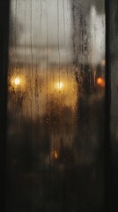 Aufkleber - Abstract perspective of a rain-soaked window with blurred warm lights in a cozy indoor setting during a rainy evening