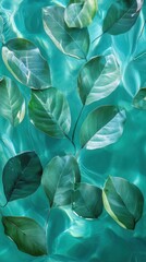 Poster - Leaves floating beautifully in turquoise water create a serene and calming visual experience during a sunny day