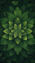 Aufkleber - Leaf arrangement showcasing vibrant green tones in a harmonious pattern on a textured background