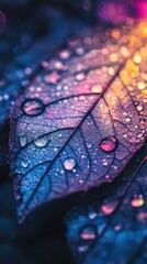 Poster - Close-up view of morning dew droplets resting on a vibrant leaf surface during early hours
