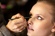 © Johnér - Cropped hand of artist applying kajal eyeliner to fashion model