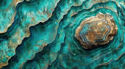 Aufkleber - Ripples forming in turquoise water around a natural stone at midday, capturing intricate patterns and textures