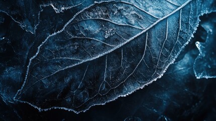 Leinwandbilder - Macro shot reveals a frozen leaf adorned with intricate ice patterns in a winter landscape