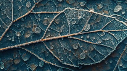 Poster - Macro shot captures the beauty of a frozen leaf with detailed ice formations on its surface
