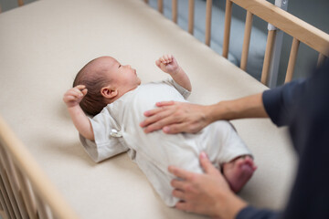 Canvas Print - Mum massage on baby tummy at home