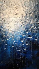 Poster - Gentle raindrops create a mesmerizing pattern on glass with flowing water at twilight