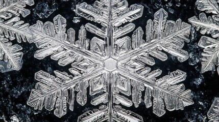 Fototapete - Close-up view of an intricate snowflake showcasing its unique crystal structure and design