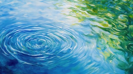 Poster - Rippling water reflects light and greenery on a calm day with gentle breezes