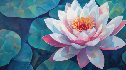 Aufkleber - Close-up view of a vibrant water lily blooming among green leaves in a tranquil setting