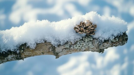 Poster - Close-up of a snow-covered branch highlighting textures of nature and winter beauty