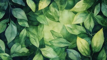 Aufkleber - Lush green abstract watercolor background featuring a vibrant array of leaves in varying shades and textures, perfect for creative projects