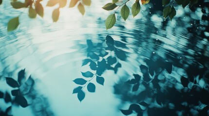Poster - Beautiful abstract double exposure of water shimmering with reflections of leaves in a tranquil setting