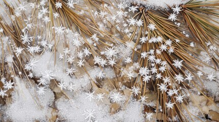 Aufkleber - Snow-covered pine needles showcasing beautiful frostflakes in a serene winter landscape