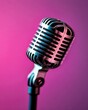 © id512 - close-up of retro-style microphone under vibrant magenta spotlight,  music, podcast, broadcast, gradient background