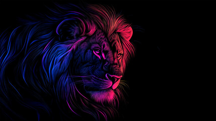 Wall Mural - lion neon light on black background