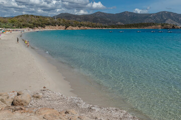 Aerial view of the long beach of Porto Tramatzu, Teulada, Sardinia, Italy