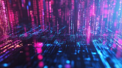 Wall Mural - abstract digital data stream, pink and blue glowing lines, futuristic technology background.