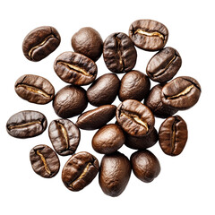 Wall Mural - Roasted coffee beans on a pristine transparent background showcasing their rich color and texture, roasted coffee beans isolated on transparent background