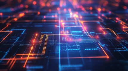 Wall Mural - abstract digital network data flow with glowing lines and nodes.