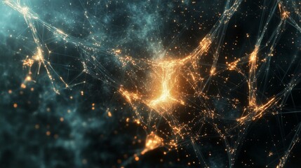 Wall Mural - abstract glowing network connections in dark space.