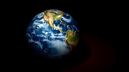 world earth from space highlighting the americas with vibrant oceans & continents, 3d sphere planet 