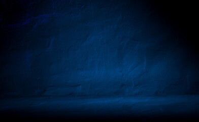 Wall Mural - dark concrete wall and floor background with blue lighting for mock up. minimalist empty dark space 
