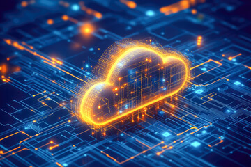 Wall Mural - glowing digital cloud network on futuristic circuit board