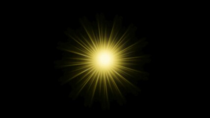 Wall Mural - yellow shining light sun with lens flare effect overlay. shine sun animated on black background