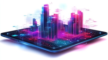 Wall Mural - futuristic city built on a circuit board.