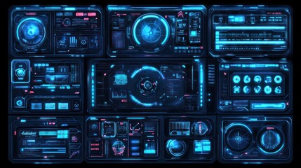 Wall Mural - futuristic control panel with hud elements.